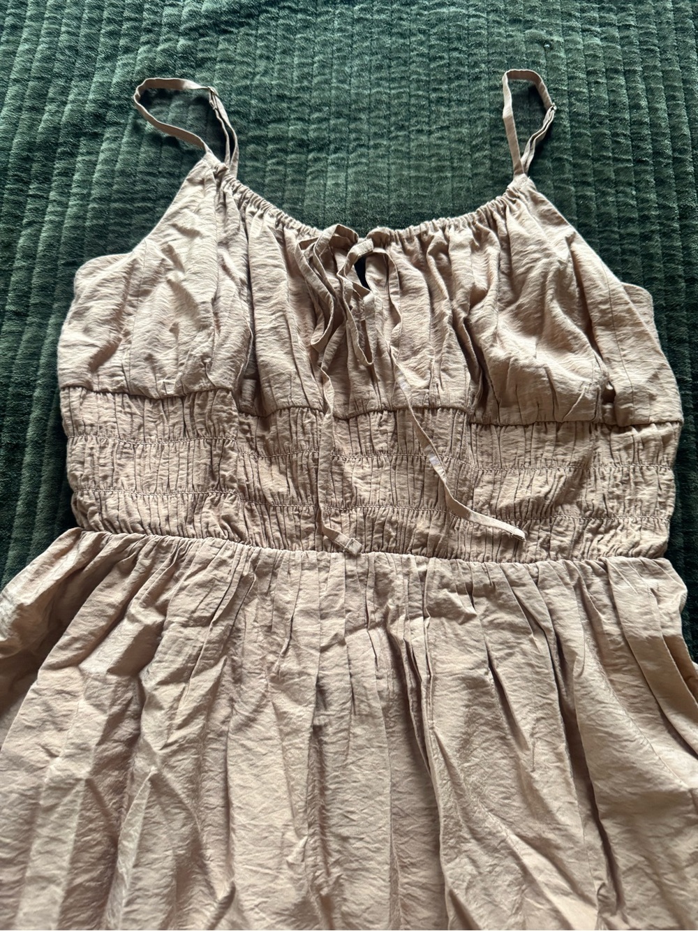LOFT Beige/Taupe Mini Sundress with Smocked Waist
